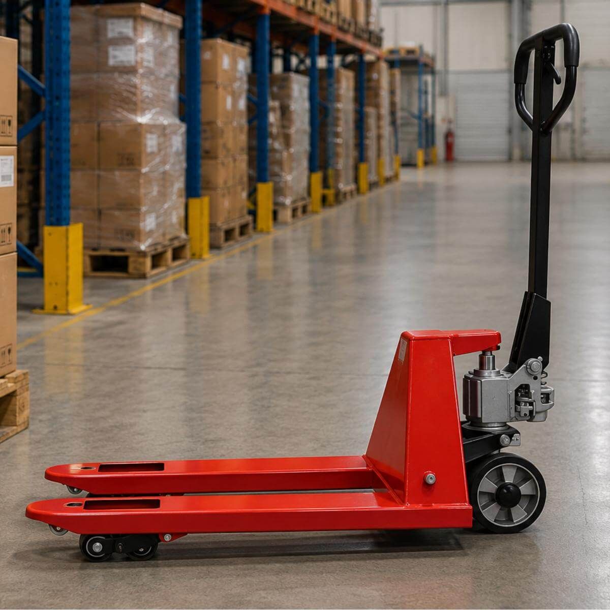 Transpalette manuel court 2500 kg a fourches courtes pour espaces restreints